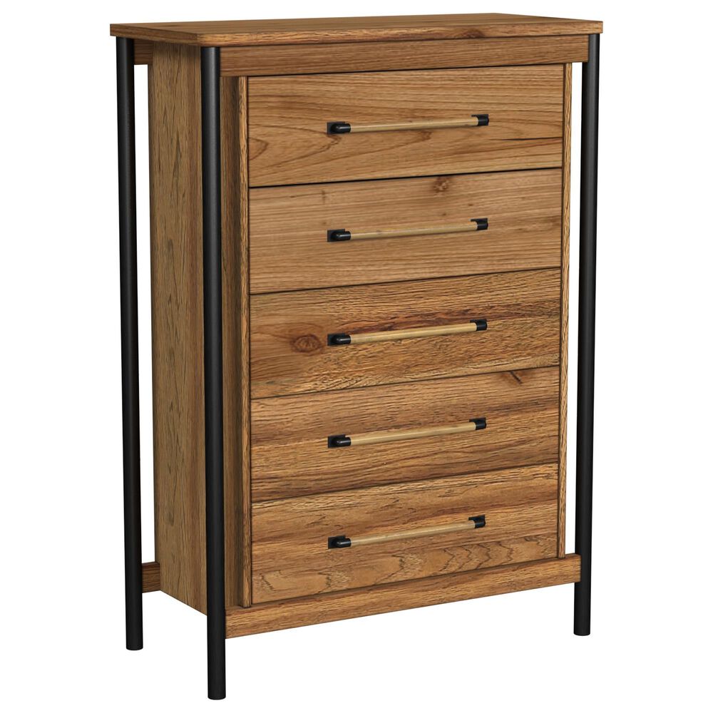 Hawthorne Furniture Norcross 5-Drawer Chest in Hickory and Black, , large