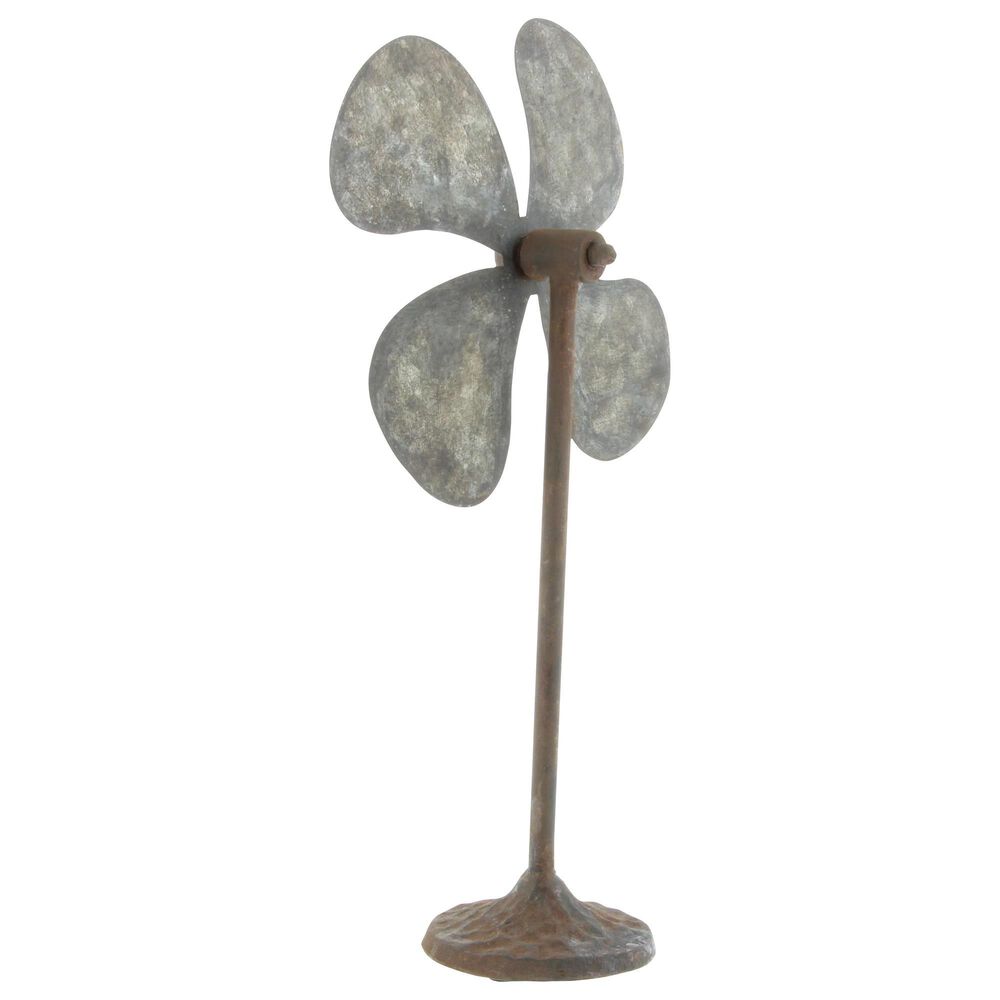Maple and Jade Industrial Fan Sculpture in Distressed Gray and Rust Brown &#40;Set of 2&#41;, , large
