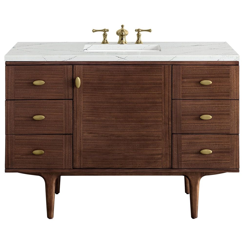 James Martin Vanities Amberly 48" Single Bathroom Vanity in Walnut with 3 cm Ethereal Noctis Quartz Top and Rectangular Sink, , large