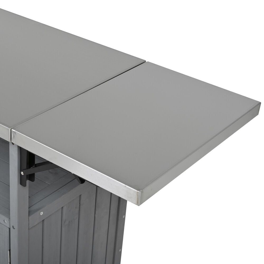 Hearth and Haven Outdoor Kitchen Island Cart with Adjustable Shelves and Stainless Steel Top in Gray, , large