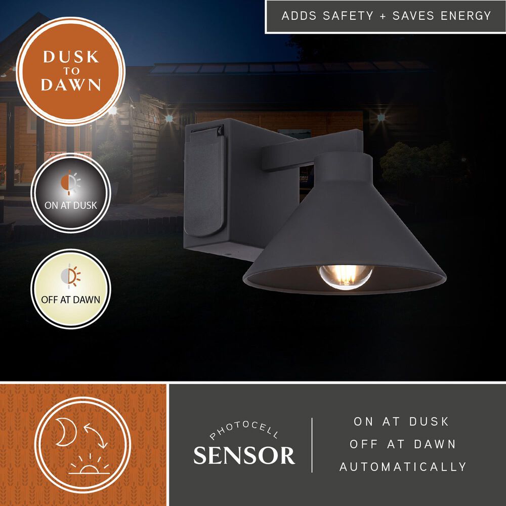 Vaxcel Sumner 1-Light Outdoor Wall Sconce Dusk-to-Dawn with GFCI Outlet in Matte Black, , large