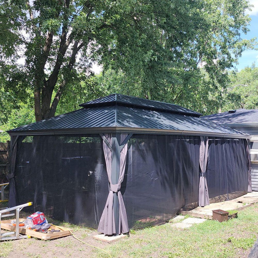 HOMLUX 24-ft x 14-ft Aluminum Pavilion Gazebo Gray Gazebo with Hardtop Roof (Screen Included), , large
