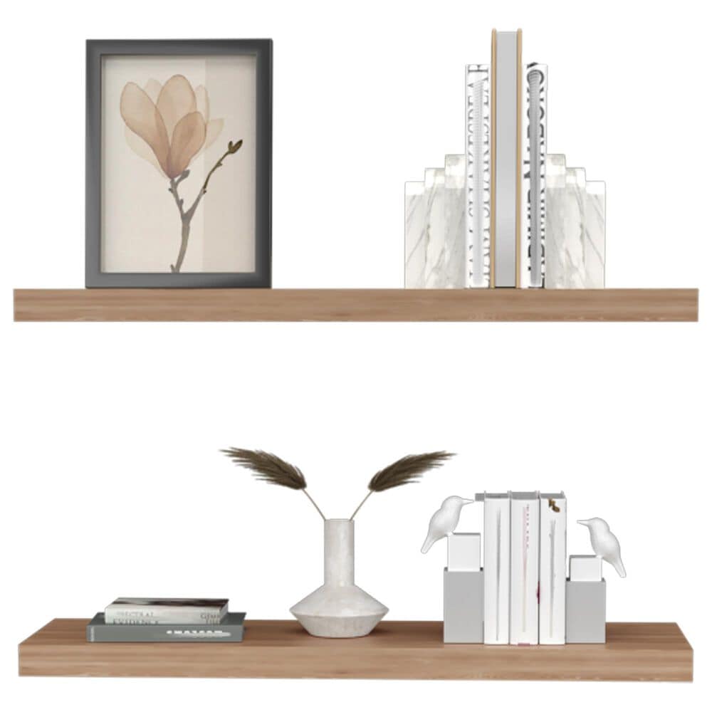 Hearth and Haven Ecco32" Floating Wall Shelf in Light Brown (Set of 2), , large