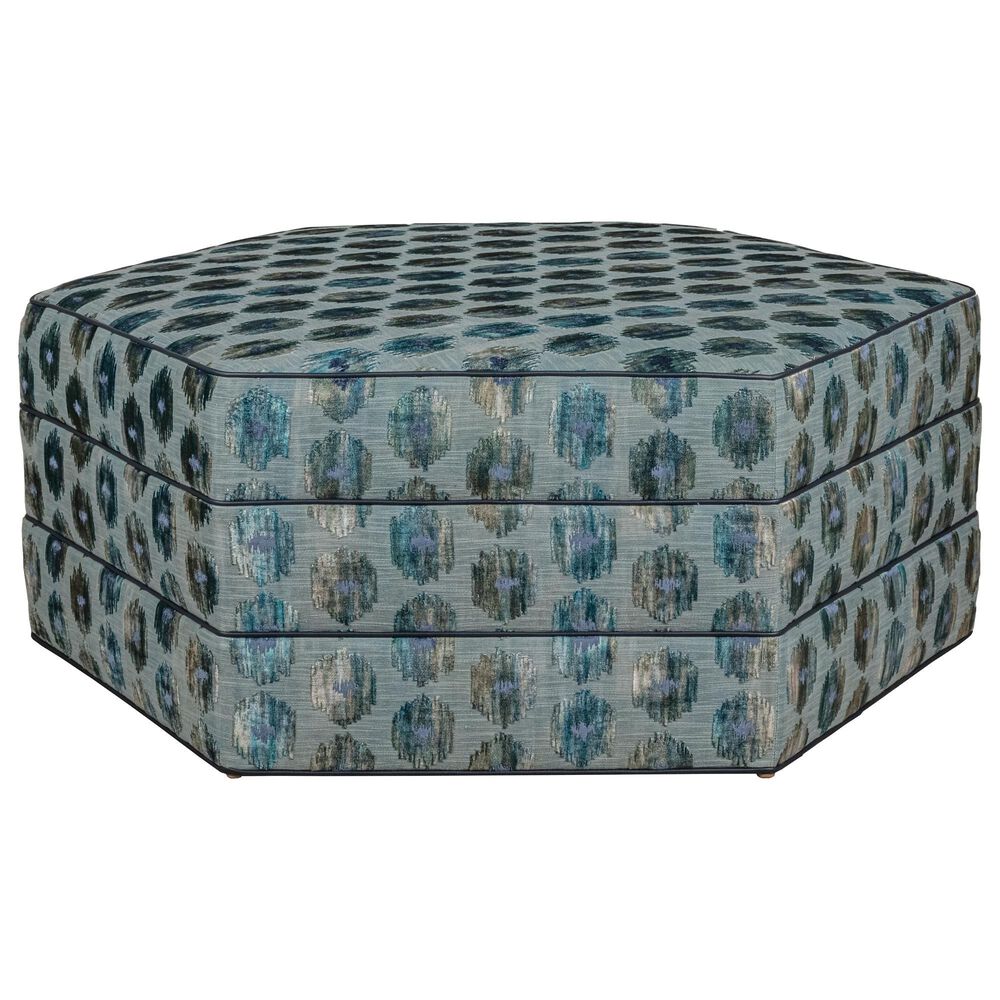 Massoud Furniture Hex Large Ottoman in Ikat Spot Teal and Ashby Navy, , large