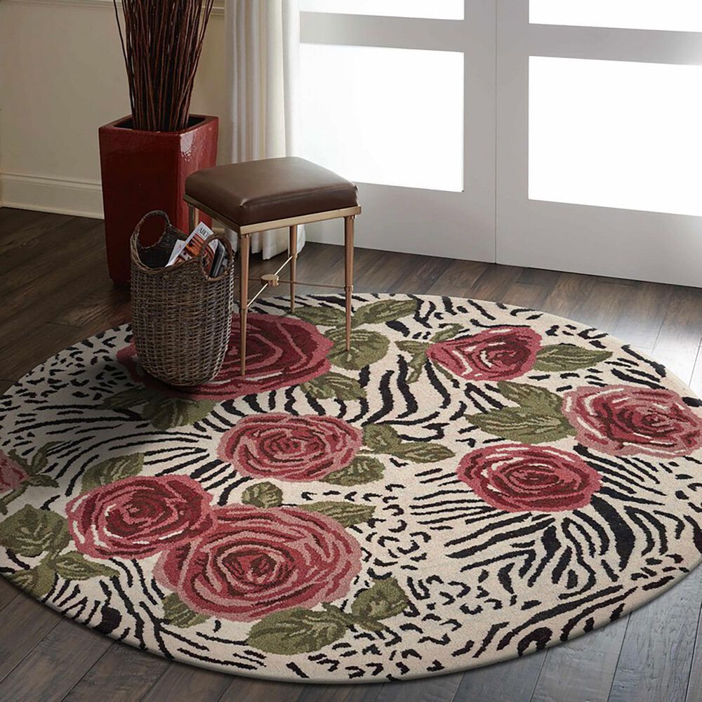 L&amp;R Resources Sinuous Rose Garden 4&#39; Round Multicolor Area Rug, , large