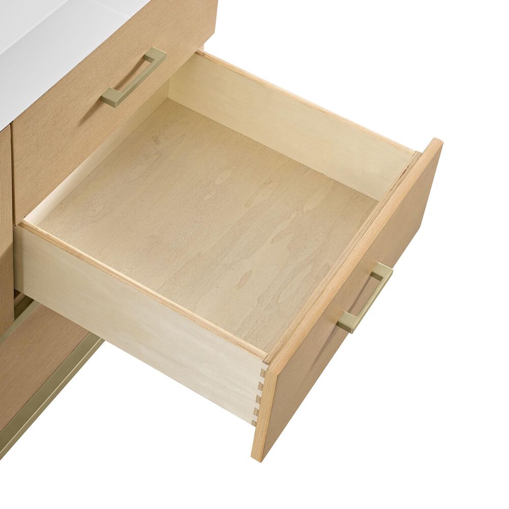 37B Mauri 60" Single Bathroom Vanity with Metal Base in Warm Oak and White Composite Stone Top, , large