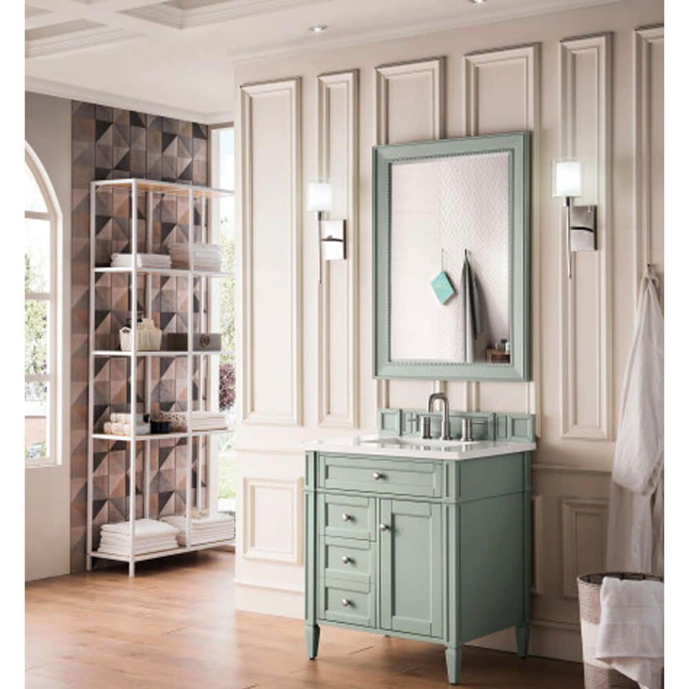 James Martin Vanities Brittany 30" Single Bathroom Vanity in Sage Green with 3 cm White Zeus Quartz Top and Rectangular Sink, , large