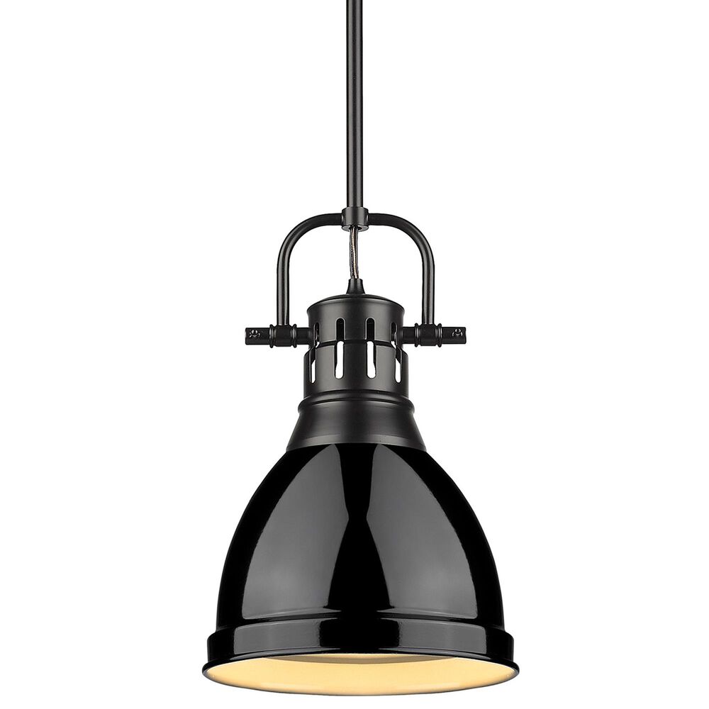 Golden Lighting Duncan 1-Light Small Pendant with Rod and Black Shade in Matte Black, , large