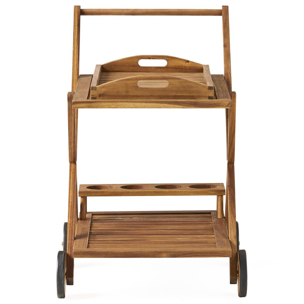 Hearth and Haven Riviera Bar Cart in Natural Stained with Glass Holders, , large