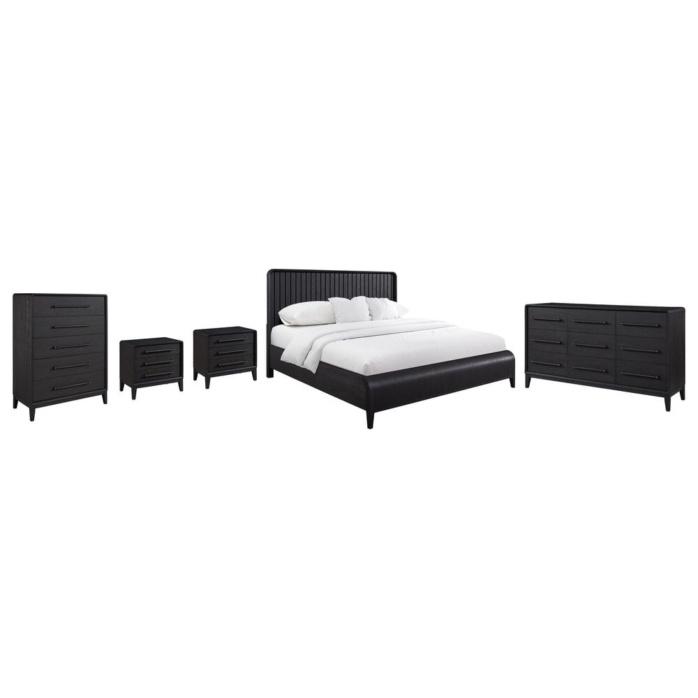 Sterling Timber Elure Queen Waterfall Panel Bed with Dresser Chest and 2 Nightstands in Peppercorn, , large