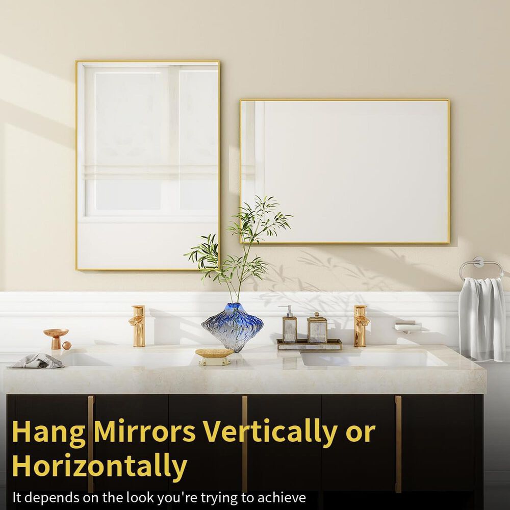HOMLUX 26" x 38" Wall Mount Rectangular Decorative Mirror in Gold, , large