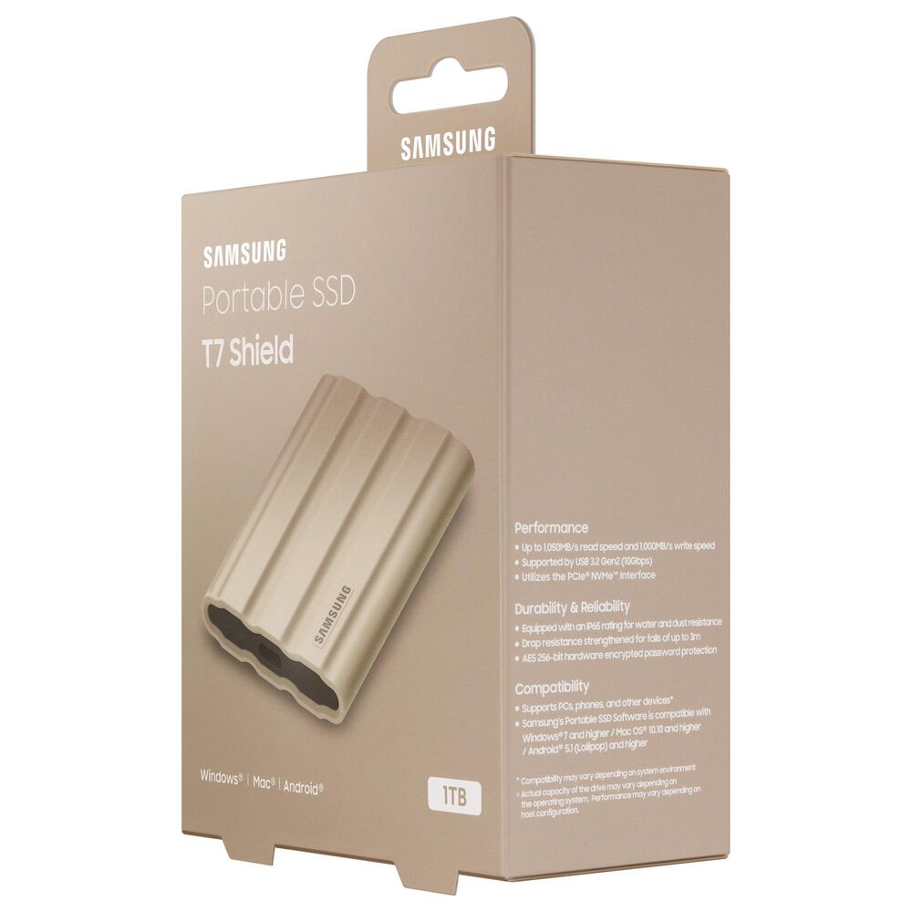 Samsung 1TB T7 Shield Portable External SSD in Beige, , large