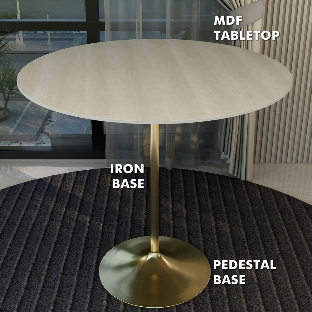 Leisuremod LeisureMod Verve Collection Modern Bar Height Table Brushed Gold Base with 48 Round Light Natural Wood MDF Top, , large