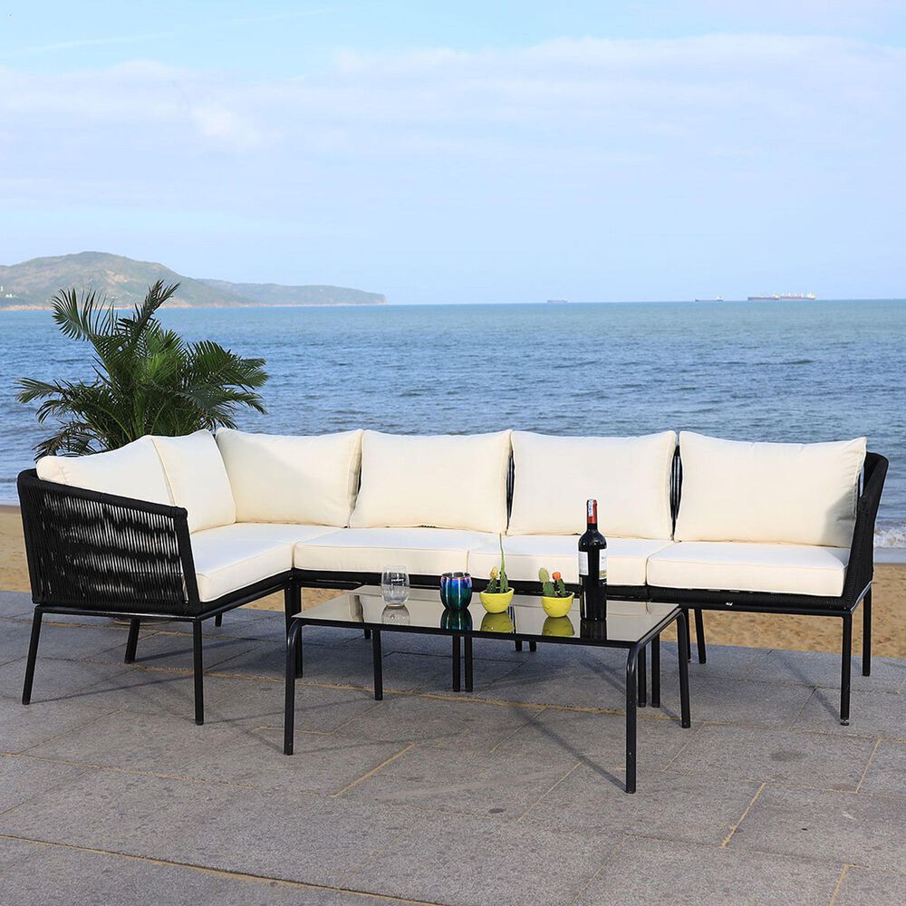 Safavieh Remsin Living Set in Black/Beige, , large