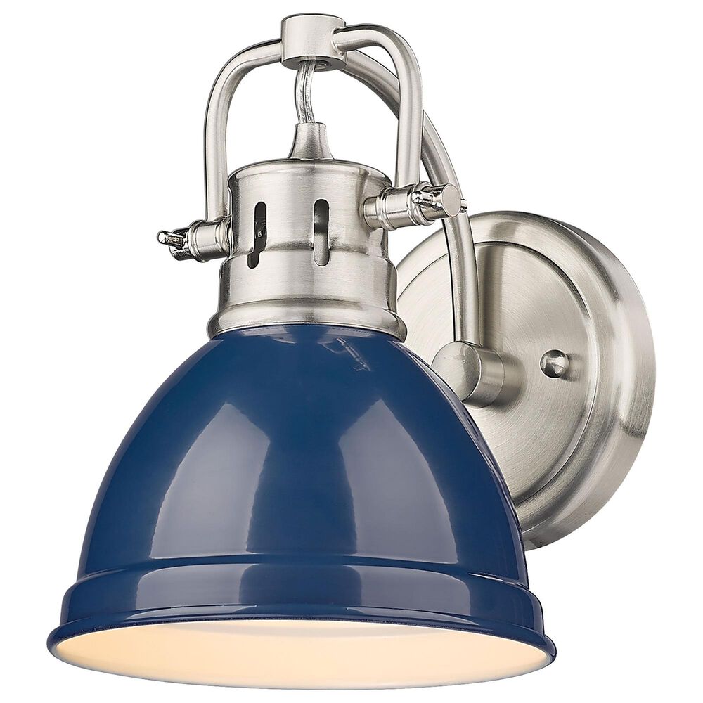 Golden Lighting Duncan 1-Light Bath Vanity with Navy Shade in Pewter, , large