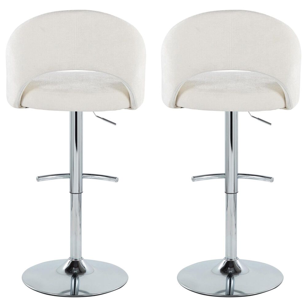 LumiSource Renee Adjustable Swivel Bar Stool with Cream Fabric Upholstery in Chrome (Set of 2), , large