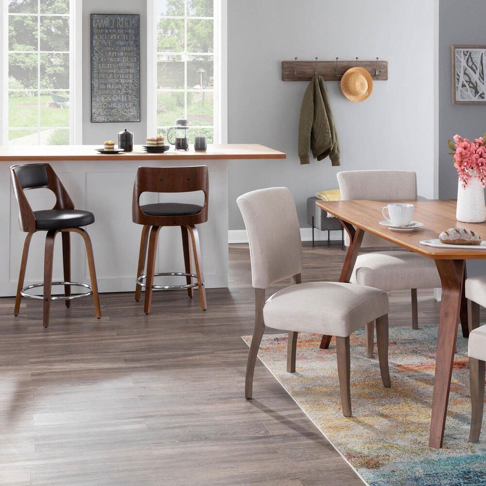 Lumisource Cecina Swivel Counter Stool with Brown Cushion in Walnut and Chrome &#40;Set of 2&#41;, , large