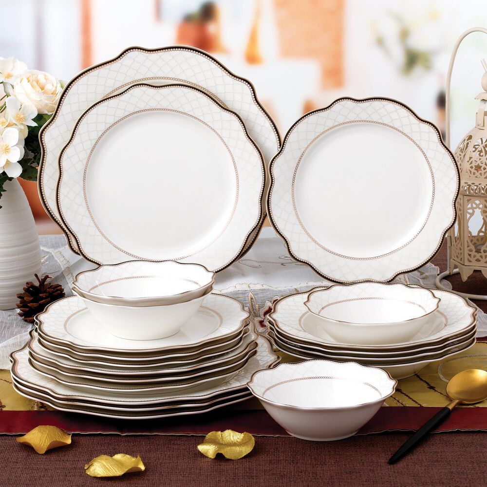 Gifts Plus Peak View 20-Piece Bone China Set in Black and Gold, , large