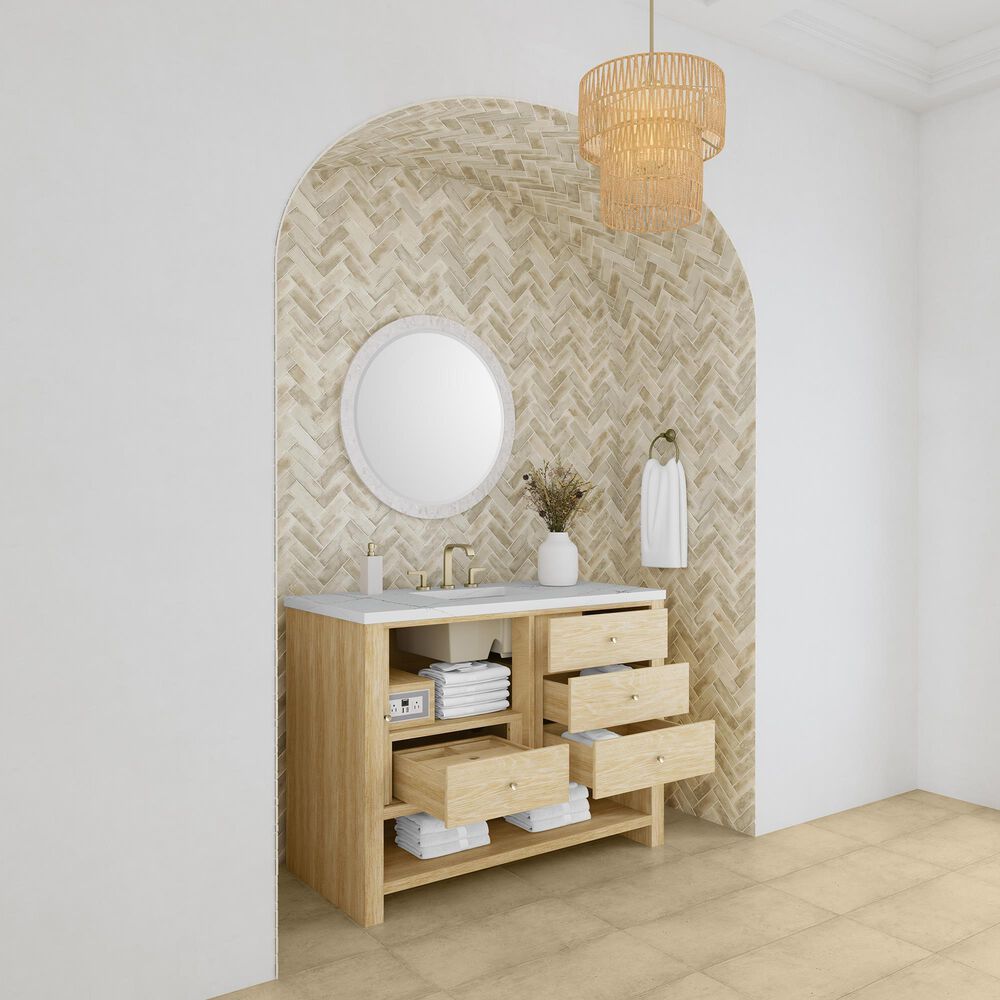 James Martin Vanities Marigot Single 48&quot; Single Vanity in Sun-washed Oak with 3 cm Ethereal Noctis Quartz Top, , large