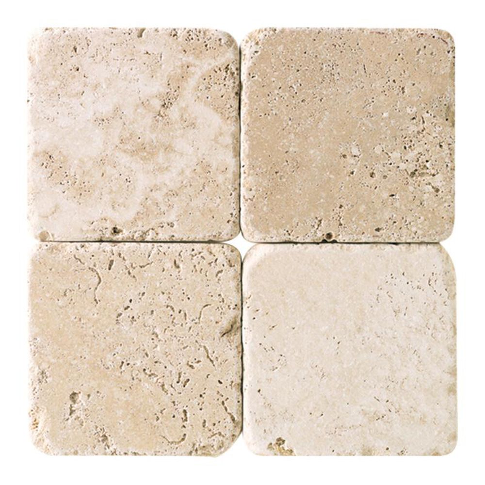 Dal-Tile Travertine 4" x 4" Tumbled Field Tile in Mediterranean Ivory, , large