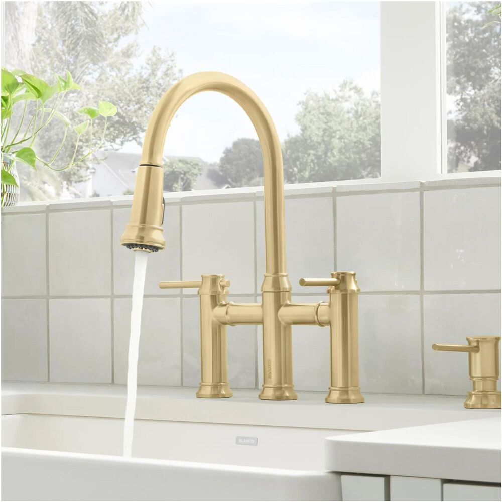 Blanco Empressa Pull-Down Bridge Faucet 1.5 GPM in Satin Gold, , large