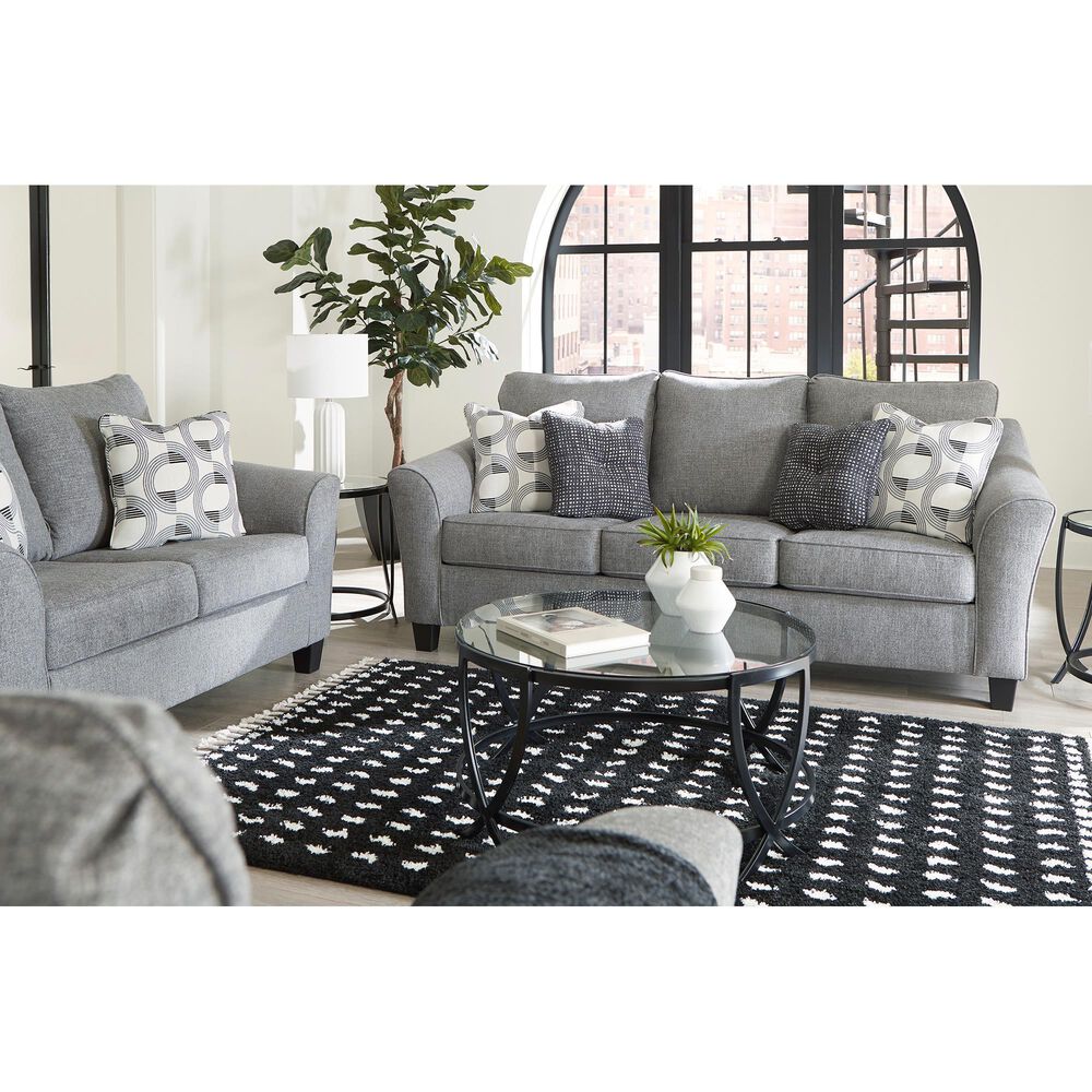 Ashley Mathonia Stationary Sofa and Loveseat Set in Smoke, , large