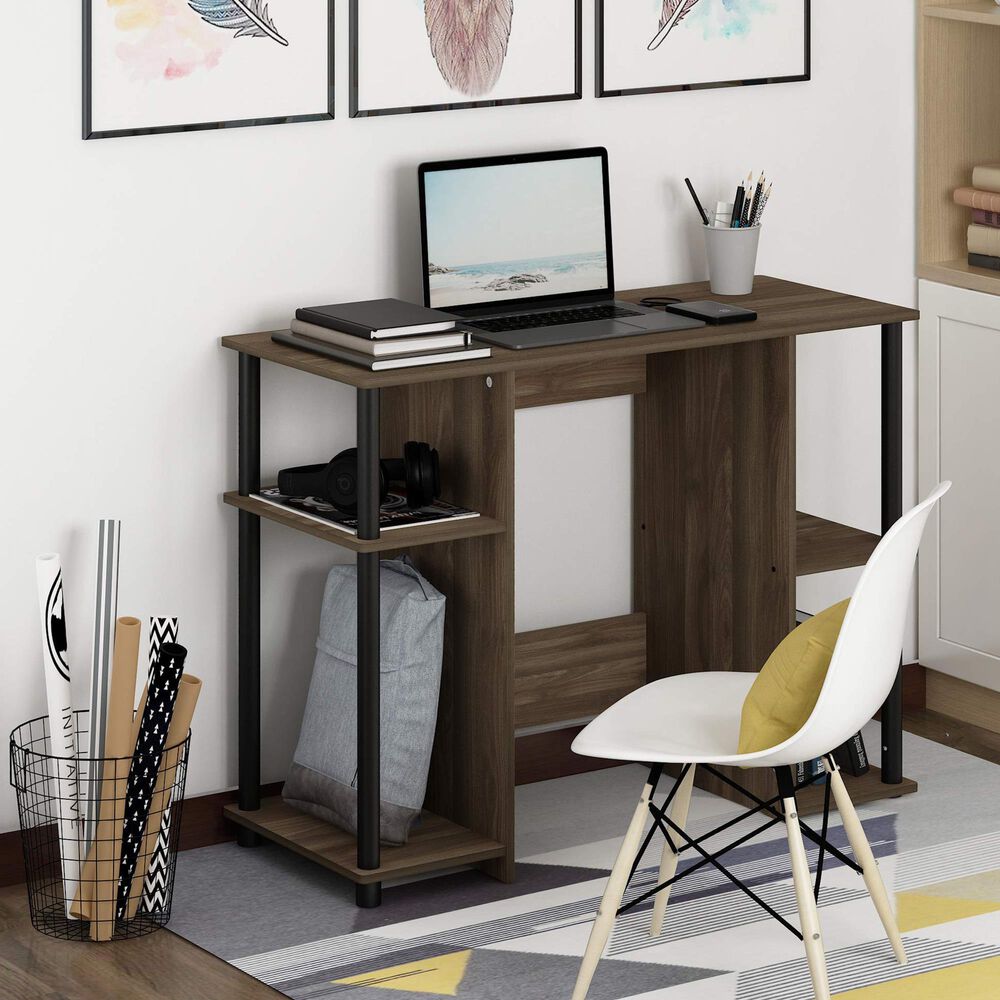 HOMLUX 38" Computer Desk with Dual Open Side Shelves in Columbia Walnut and Black, , large