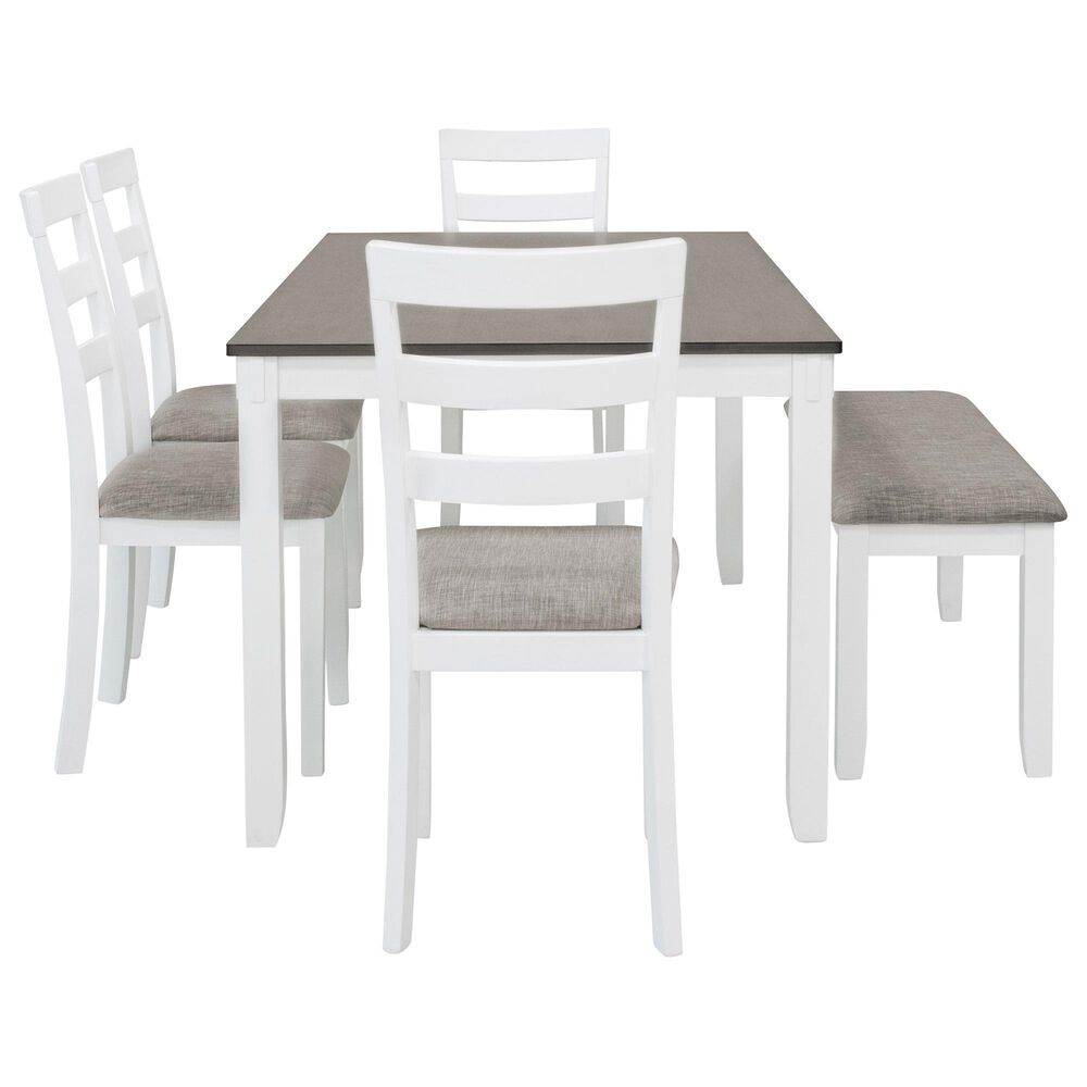 Ashley Stonehollow 6-Piece Rectangular Dining Set in White and Gray, , large
