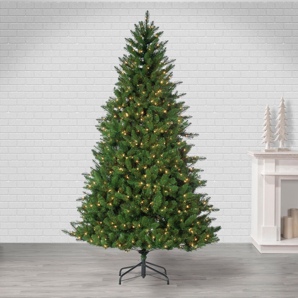 The Gerson Company 7.5&#39; Pre-Lit Artificial Stone Pine with White Lights in Green, , large