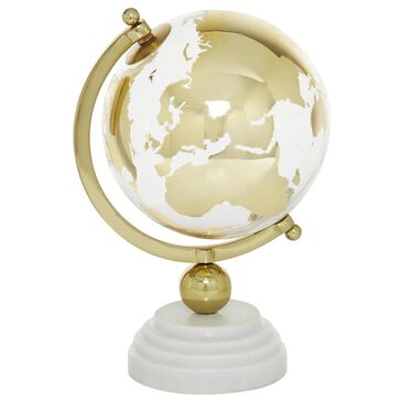Maple and Jade Educational/Geographic Earth Globe in Polished Gold and White, , large
