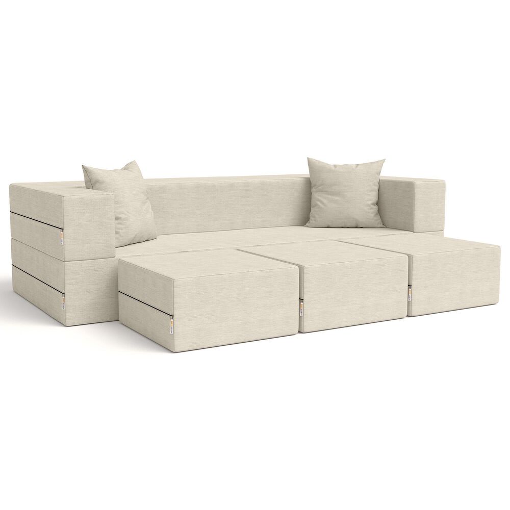 Jaxx Zipline 3-Piece Stationary Convertible Sleeper Sofa in Ivory Velvet, , large