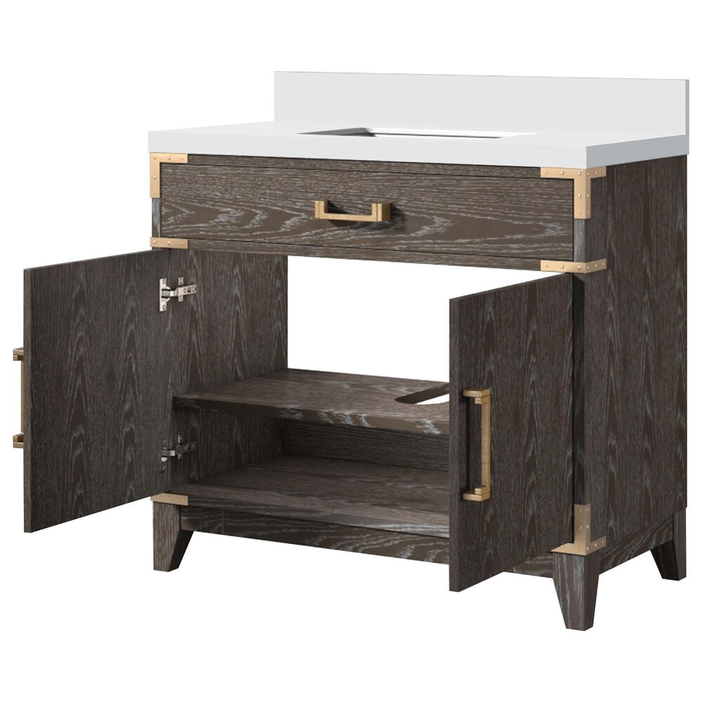 Lexora Home Laurel 36&quot; Single Bathroom Vanity in Brown Oak with White Quartz Top and Rectangular Sink, , large