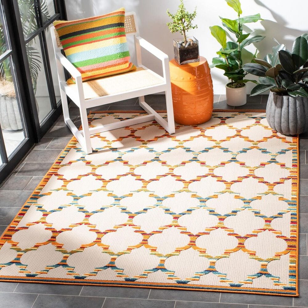 Safavieh Cabana CBN333A 8&#39; x 10&#39; Ivory and Orange Indoor/Outdoor Area Performance Rug, , large