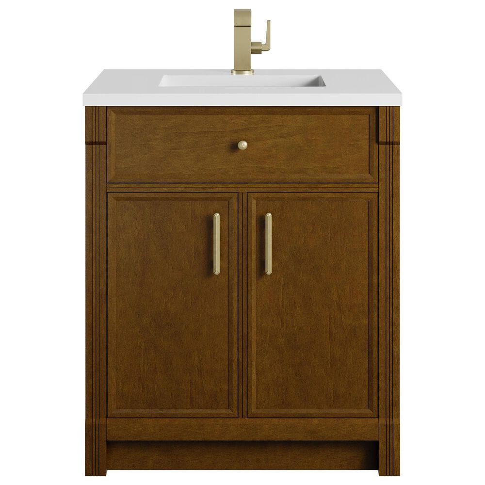 James Martin Bellshire 30" Single Bathroom Vanity in Honey Oak with Single Hole 3 cm White Zeus Silestone Top and Rectangular Sink, , large
