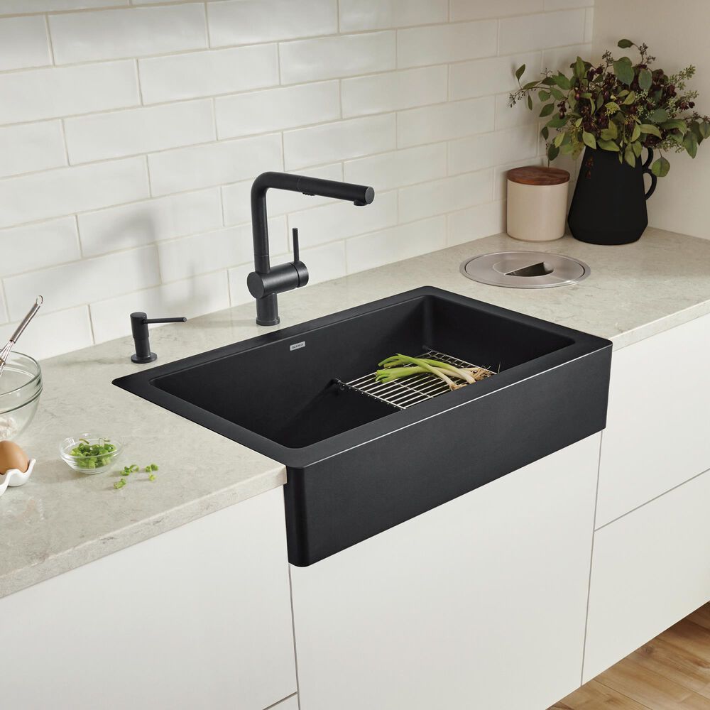 Blanco Vintera 30&quot; Super Single Apron Farmhouse Sink in Coal Black, , large