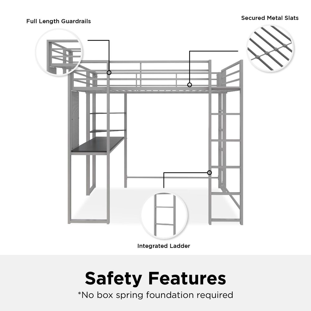 DHP Abode Full Metal Loft Bed with Desk in Silver, , large