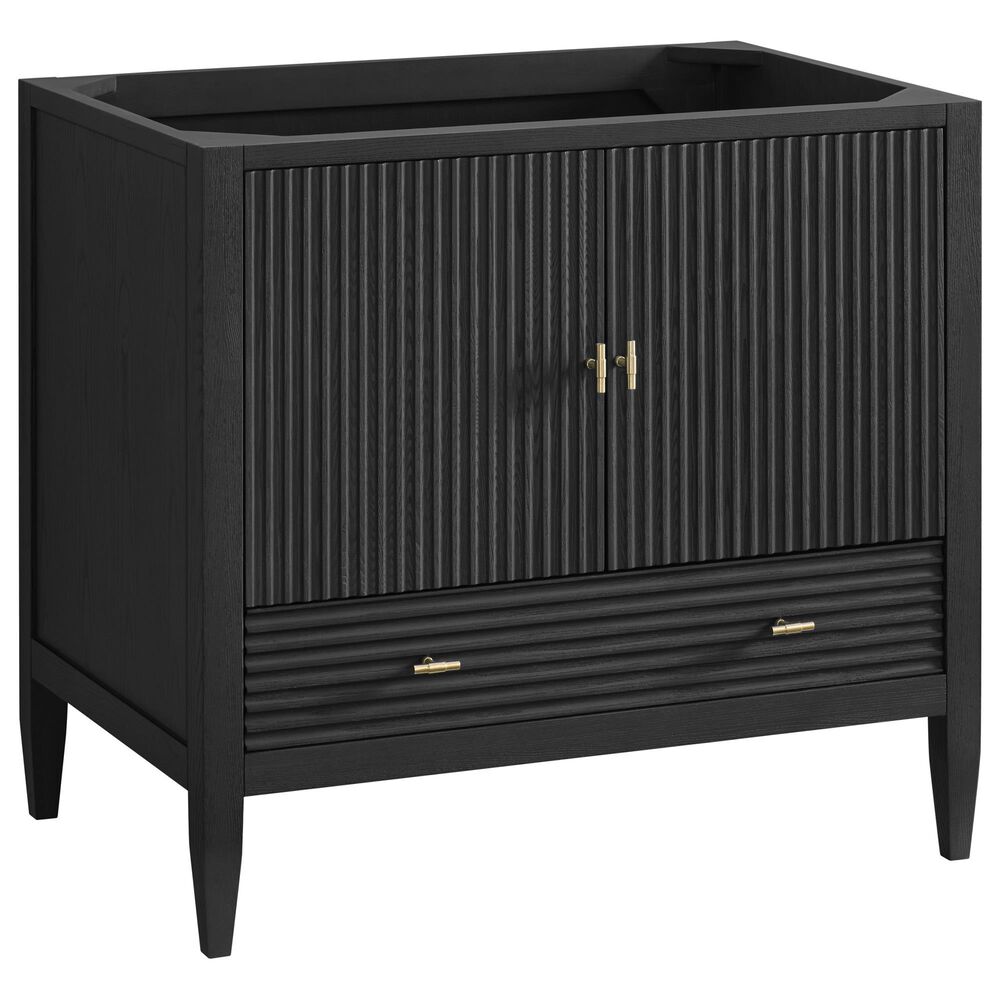 James Martin Vanities Myrrin 36&quot; Vanity in Carbon Oak with 3 cm Arctic Fall Solid Surface Top, , large