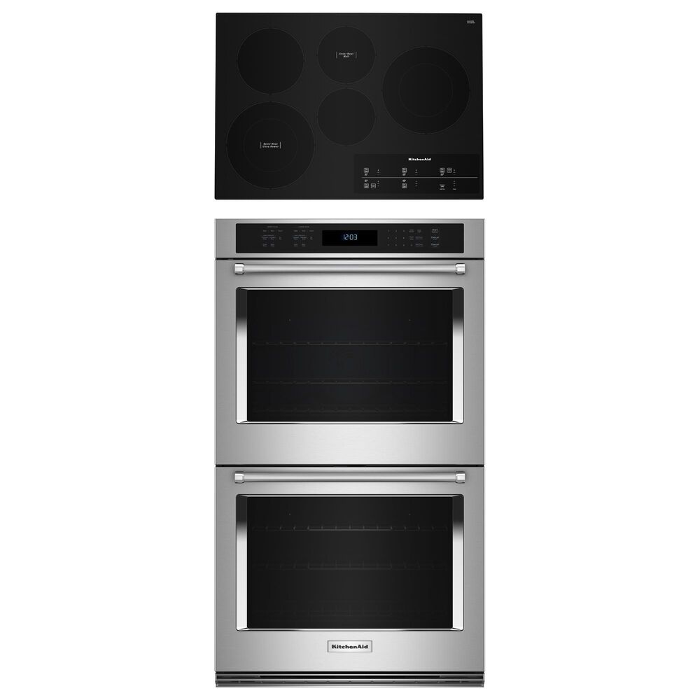 KitchenAid 2-Piece Kitchen Package with 30" Double Wall Oven and Electric Cooktop in Stainless Steel, , large