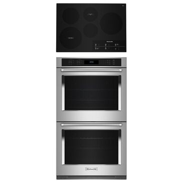 KitchenAid 2-Piece Kitchen Package with 30" Double Wall Oven and Electric Cooktop in Stainless Steel, , large