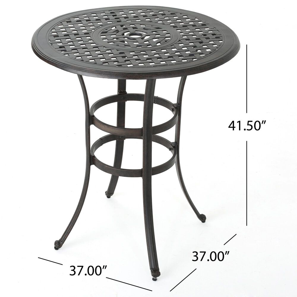 Hearth and Haven Patio Bar Table with Lattice Top and Umbrella Holder in Bronze, , large