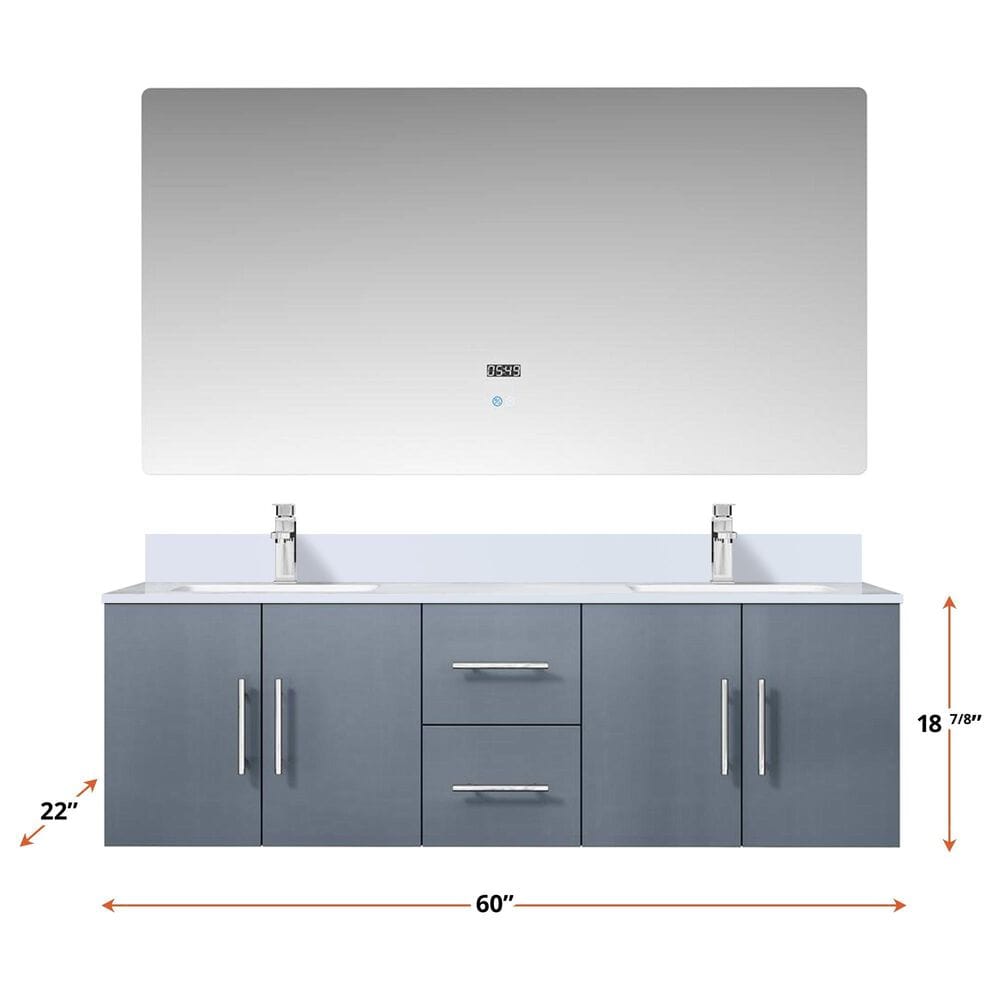 Lexora Home Geneva 60&quot; Double Bathroom Vanity in Dark Grey with 2 cm White Quartz Top and Rectangular Sinks, , large