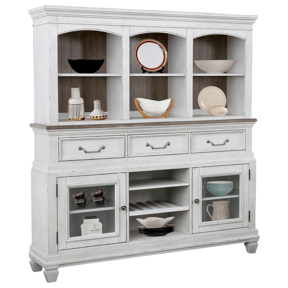 AVALON Buffet with Hutch in Distressed White and Antique Bronze, , large