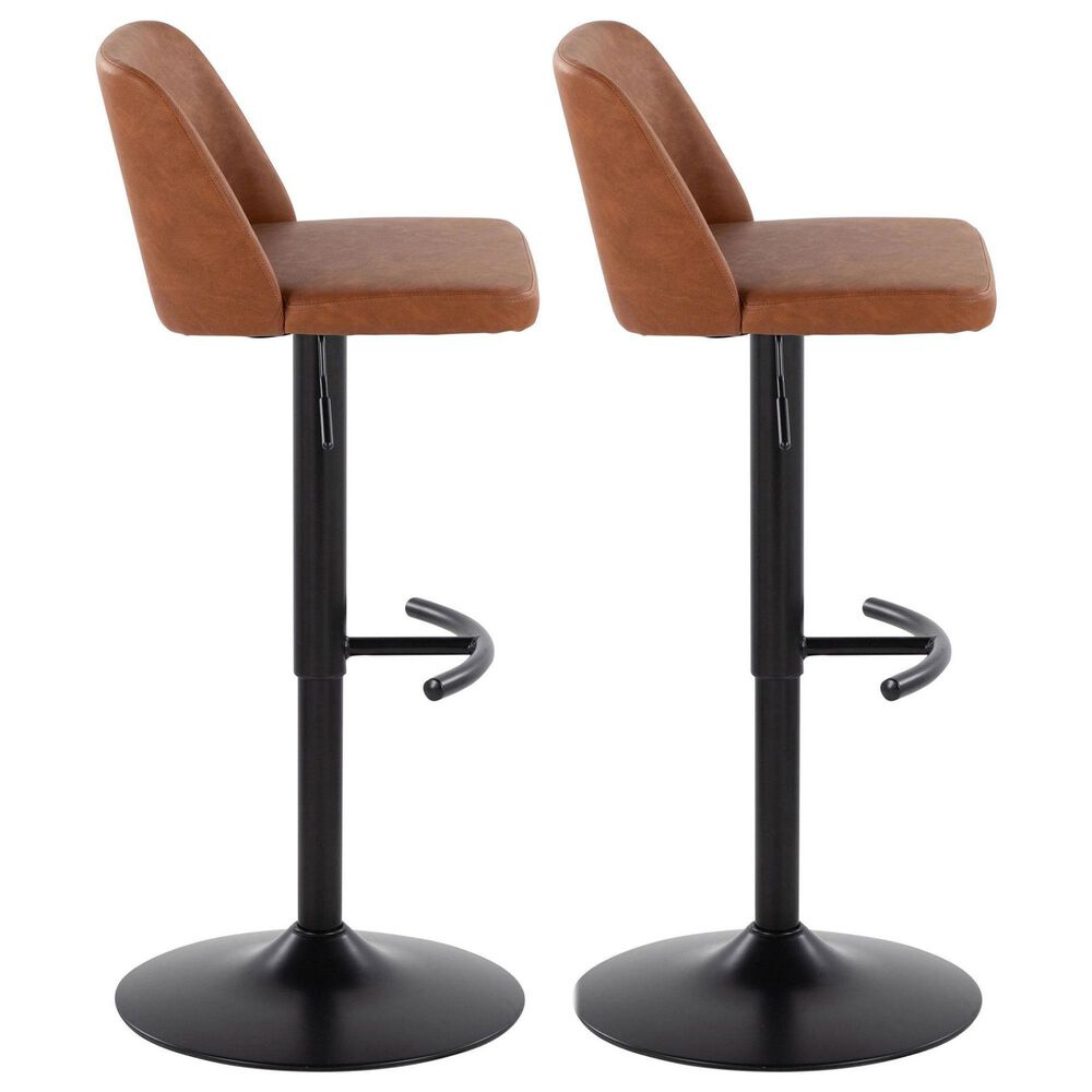 LumiSource Toriano Swivel Adjustable Bar Stool with Camel Faux Leather Upholstery in Black (Set of 2), , large