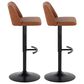 LumiSource Toriano Swivel Adjustable Bar Stool with Camel Faux Leather Upholstery in Black (Set of 2), , large