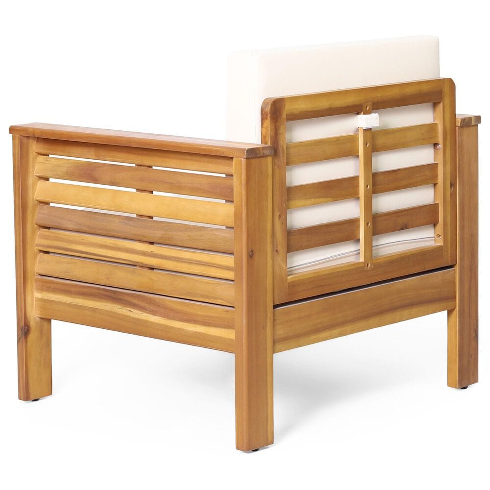 Hearth and Haven Outdoor Acacia Wood Club Chair with Beige Cushions in Teak, , large