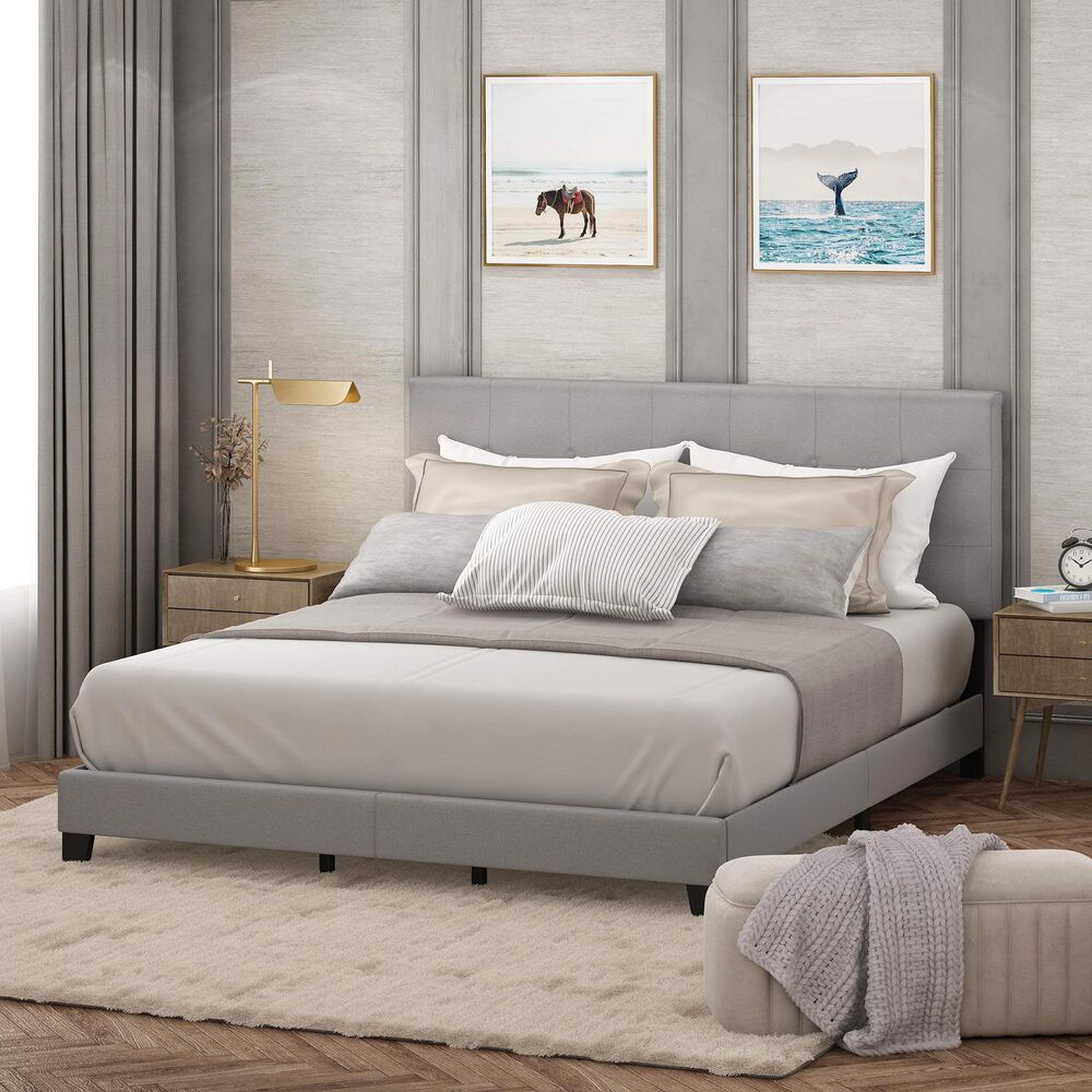 HOMLUX Laval California King Upholstered Platform Bed Frame in Glacier, , large