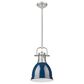 Golden Lighting Duncan 1-Light Small Pendant with Rod and Matte Navy Shade in Pewter, , large