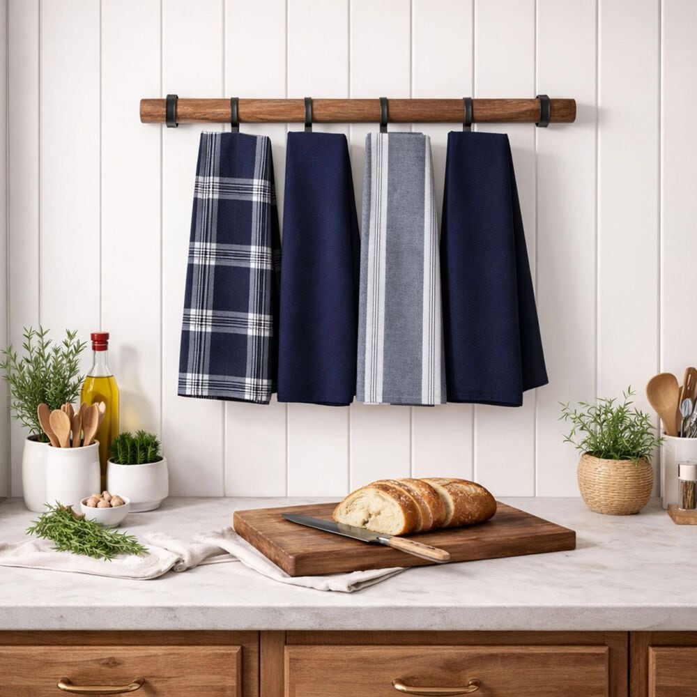 Willow &amp; Hem Nantucket Kitchen Towel in Navy (Set of 4), , large
