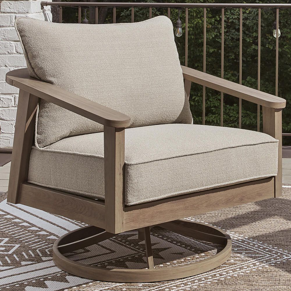 Ashley Harmony Headlands Outdoor Swivel Lounge Chair with Cushion in Natural and Gray, , large