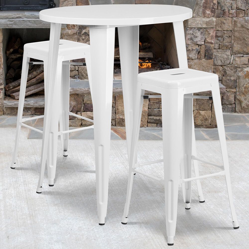 Flash Furniture 3-Piece Metal Bar Table Set in White, , large